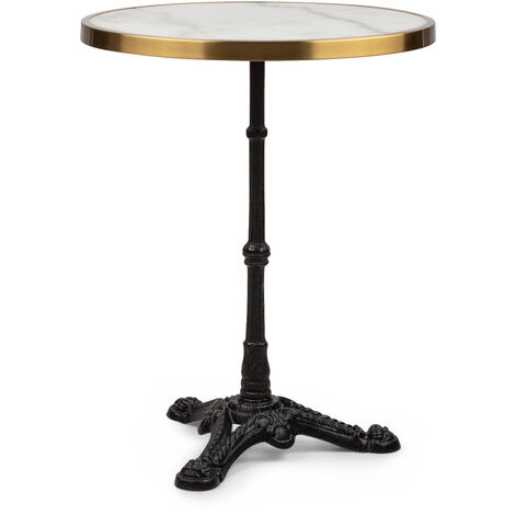 Table de bistrot - Blumfeldt - style art nouveau - 57,5 x 72 cm (øxh) - plateau rond en marbre - noir , blanc & or - Blanc - Blanc