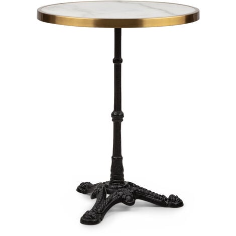 Table de bistrot - Blumfeldt - style art nouveau - 57,5 x 72 cm (øxh) - Table marbre - plateau rond en marbre -  Table bar - noir , blanc & or