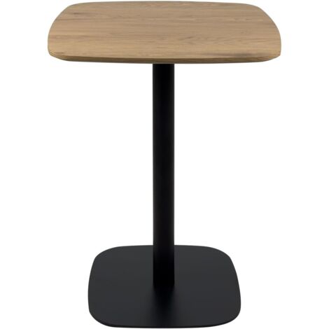Table de bistrot de cuisine, table d'appoint, hauteur 75 cm, plateau 60 x 60 cm, pour 1 à 2 personnes, piètement fixe en métal SILA (blanc et bois)