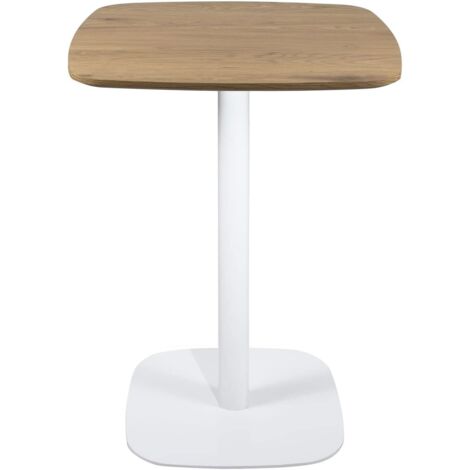 Table de bistrot de cuisine, table d'appoint, hauteur 75 cm, plateau 60 x 60 cm, pour 1 à 2 personnes, piètement fixe en métal SILA (blanc et bois)