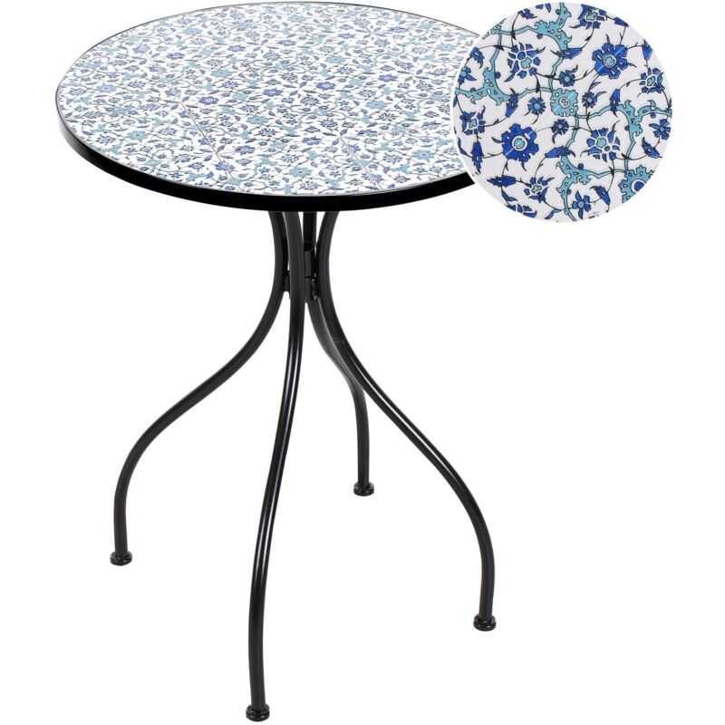 Table de Bistrot de Jardin Vintage en Métal 60 cm Plateau en Céramique Motif Floral Noire Chapeco