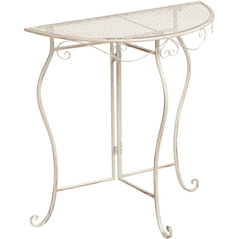 Beliani - Table de Bistrot de Jardin Vintage en Métal 80 x 36 cm Plateau en Fer Motif Floral Beige Clair Folelli