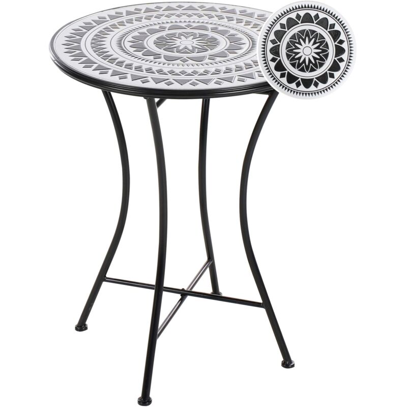 Table de Bistrot en Métal avec Carreaux de Céramique Noir et Blanc Comiso