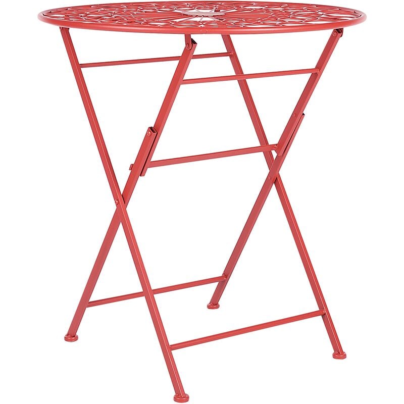 Table de Bistrot en Métal Rouge ⌀ 70 cm Ajouré Pliante pour Balcon ou Terrasse Scario - Rouge