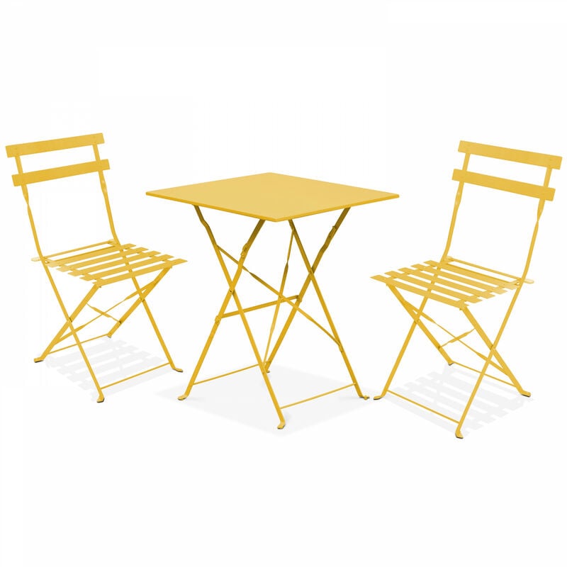 Table de jardin et 2 chaises acier jaune
