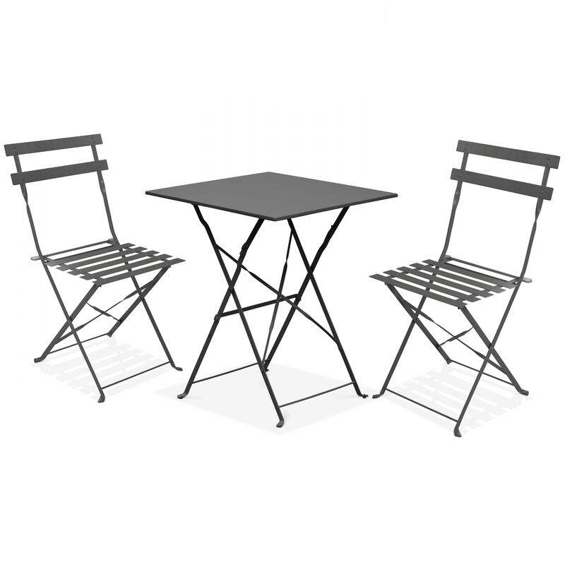 Table de jardin et 2 chaises acier gris