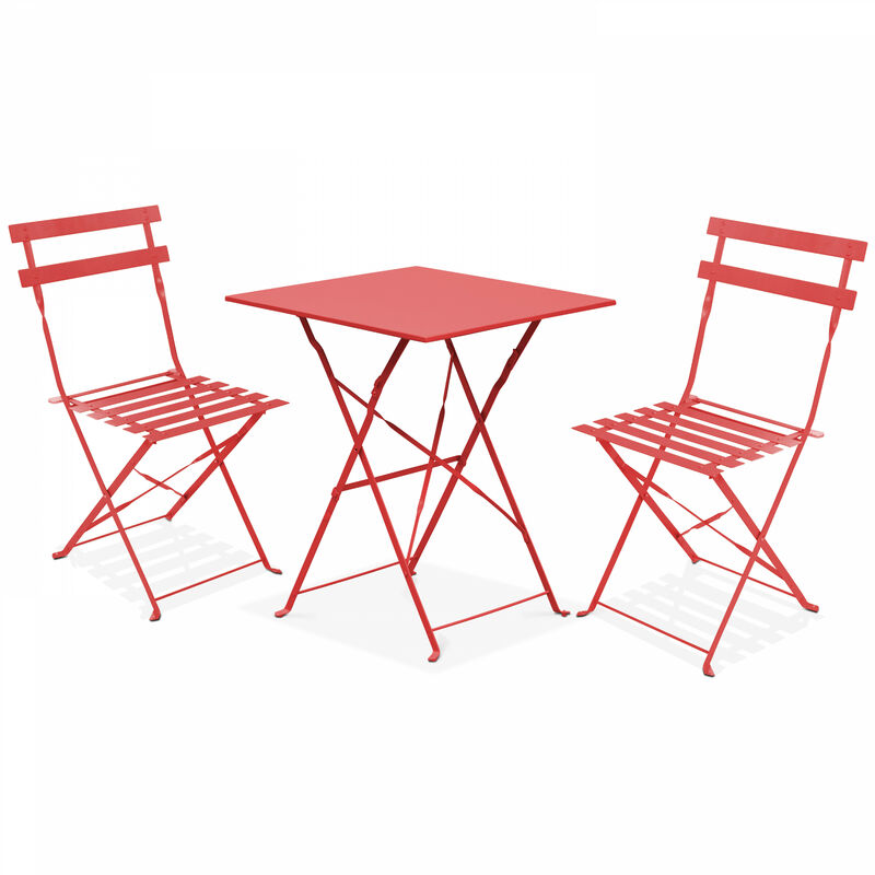 Table de jardin et 2 chaises acier rouge - Rouge