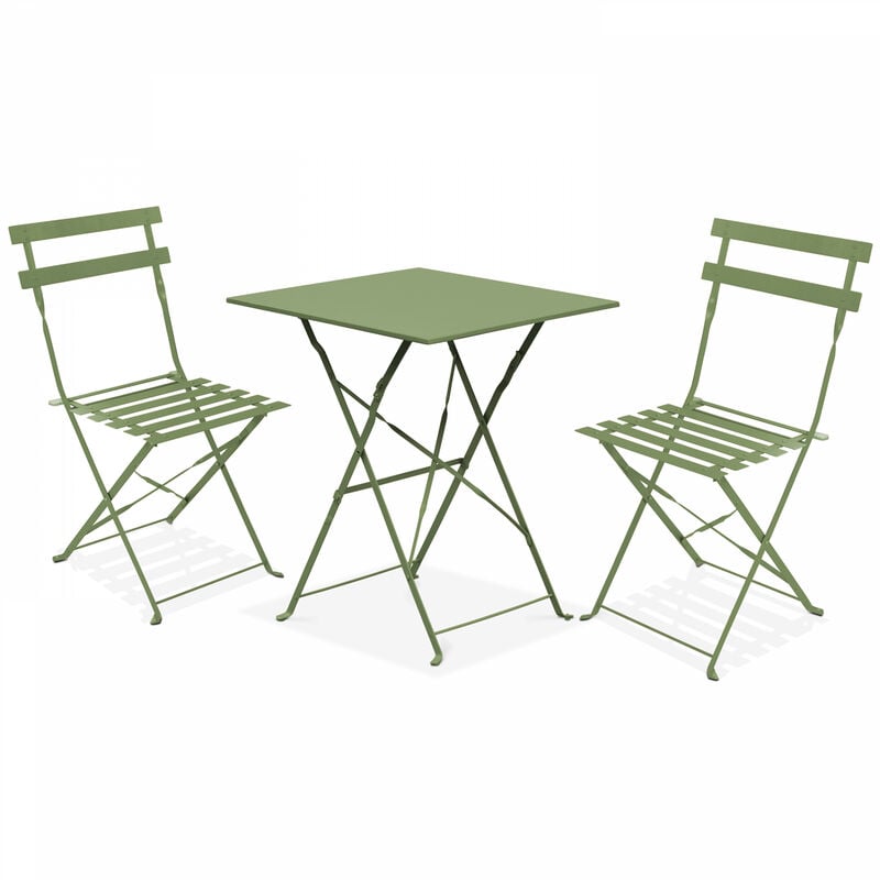 Oviala - Table de jardin et 2 chaises acier vert cactus - Vert Cactus