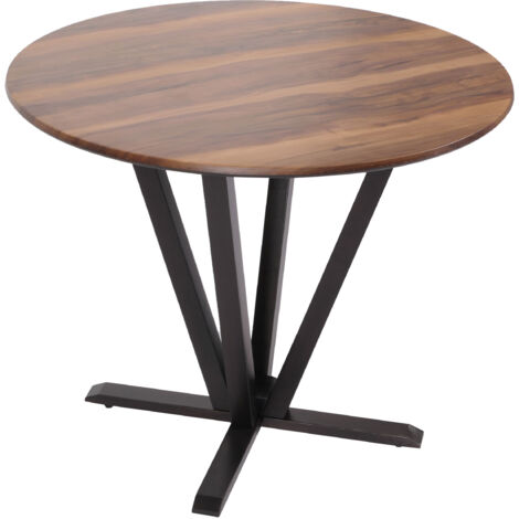 Table de bistrot HWC-M56, table de salle à manger, bois massif HPL stratifié mélaminé Ø92cm, aspect bois de sheesham, pi