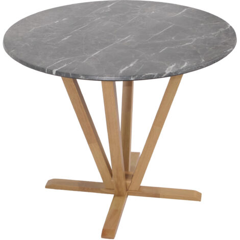Table de bistrot HWC-M56, table de salle à manger, bois massif HPL stratifié mélamine Ø92cm, aspect marbre/pierre, piéte