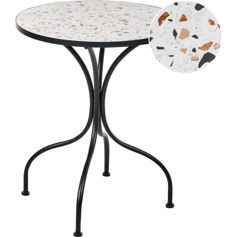Table de Bistrot Vintage en Métal avec Plateau Effet Terrazzo Extérieur Structure en Fer Noire Artena