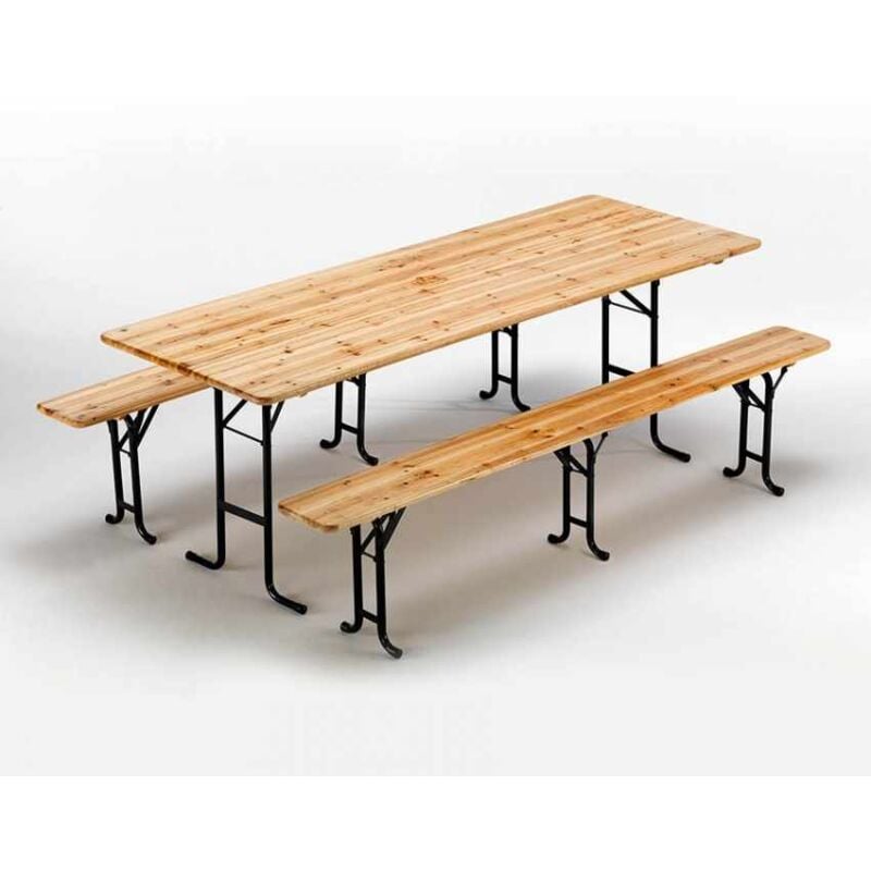 Wood Decor - 10 Table de brasserie bancs en bois 3 jambes pliant ensemble 220 x 80