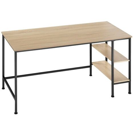 Table de bureau 2 étagères style industriel et loft en bois clair 140 cm