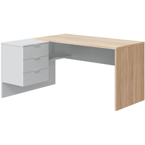 Table de Bureau + caisson avec 3 tiroirs Chêne canadian / Blanc Artik - Hauteur 73 x longueur 145 x Profondeur 108 cm