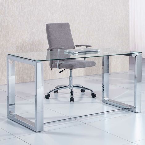 Table de bureau coloris chromé - Longueur 140 x largeur 70 cm -PEGANE-