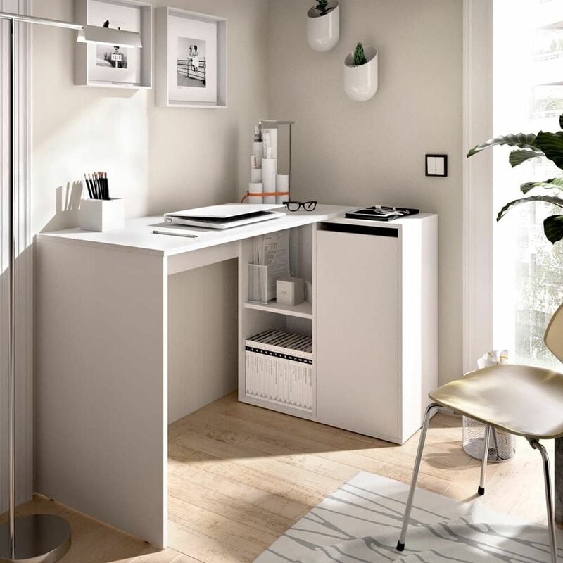 Dekit - Table d'étude d'angle led Blanc 120,6 x 75,8 x 78,5 cm - Blanc