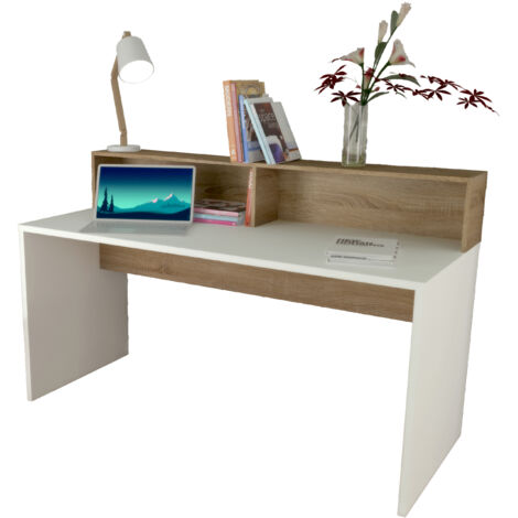 Table de bureau d'ordinateur coloris Blanc/chêne - Hauteur 102 x Longueur 160 x Profondeur 67 cm