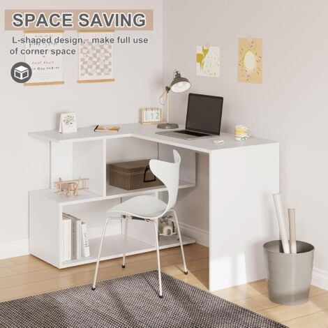 Table de Bureau en aggloméré - WOLTU - Table de Travail PC -  Table d'ordinateur avec étagères - 120x100x77cm - Blanc