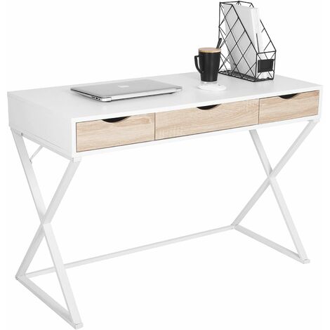 Table de bureau en MDF et Acier - WOLTU - Bureau d’ordinateur avec 3 tiroirs - Table de travail - 110x50x75 cm - Blanc