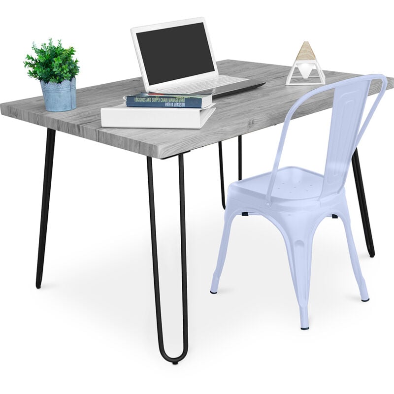 Ensemble de Bureau - Design Industriel 120cm - Hairpin + Chaise de Salle à Manger - Stylix Bleu gris