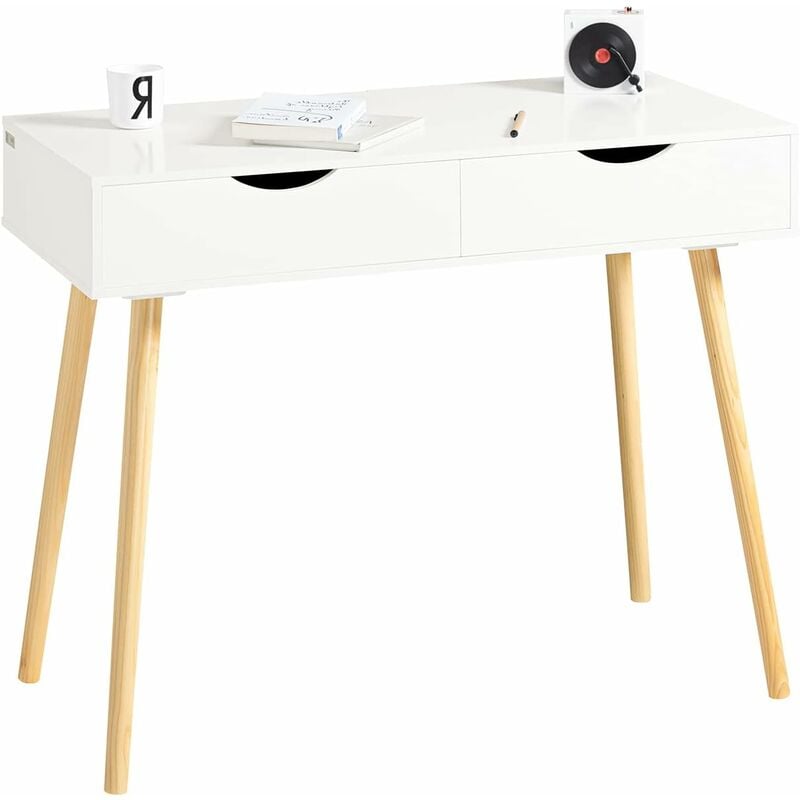 Table de Bureau Informatique Secrétaire Table Plan de travail avec 2 tiroirs, SoBuy® FWT40-WN
