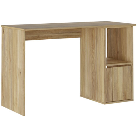 Table de bureau, meuble de bureau avec 1 porte coloris chêne Mauvella  - Longueur 120 x profondeur 50 x hauteur 75 cm