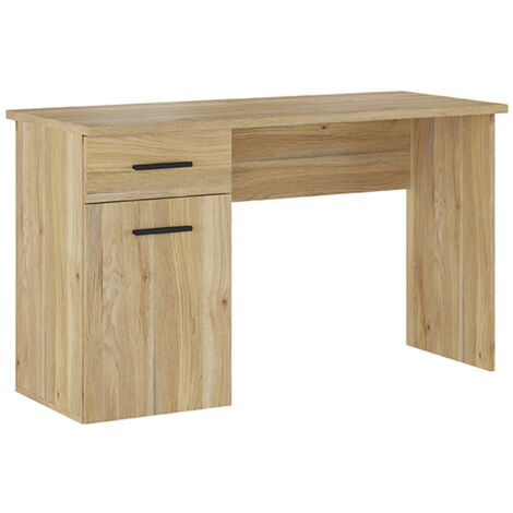 Table de bureau, meuble de bureau avec 1 tiroir et 1 porte coloris chêne Mauvella - Longueur 120 x profondeur 49,80 x hauteur 72 cm