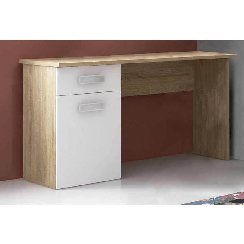 Table de bureau, meuble de bureau coloris Chêne cambrian/blanc - Longueur 120 x profondeur 49,8 x hauteur 72 cm Pegane