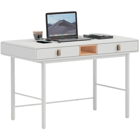 Table de bureau, meuble du bureau avec 2 tiroirs en bois coloris blanc - longueur 120 x profondeur 60 x Hauteur 75 cm
