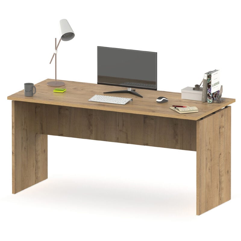 Pegane - Table de bureau, meuble du bureau coloris chêne doré - Longueur 155 x Profondeur 68 x hauteur 76 cm