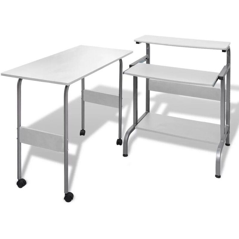 Table de bureau reglable blanche pour ordinateur avec roulettes HDV07409
