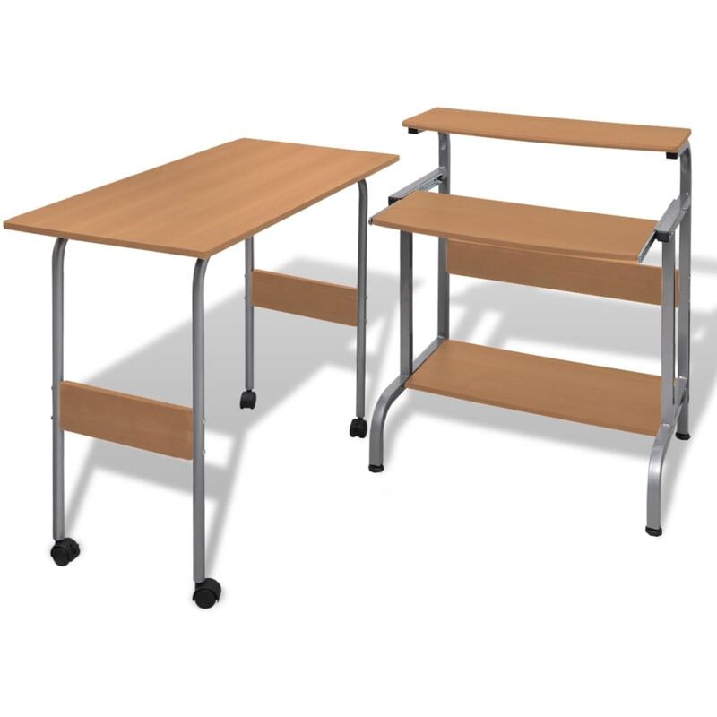 True Deal - Table de bureau réglable brun pour ordinateur avec roulettes