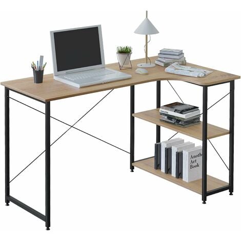 Table de bureau WOLTU 120x74x71,5cm en bois et acier, Bureau d’ordinateur, Bureau informatique avec étagère, Noir+chêne clair