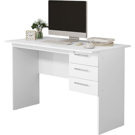 Table de Bureau WOLTU, Bureau d'ordinateur, Table de Travail PC avec 3 tiroirs et verrou, 120x59x75cm, Blanc
