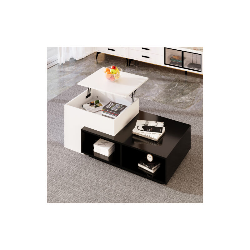 Table de café combinée avec fonction de levage, mise à niveau adaptée aux couleurs en noir et blanc, avec compartiments