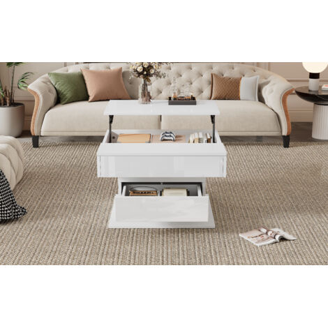 Table de café géométrique de 70×70×45 cm. La surface supérieure de la table est réglable à 360°. Il s’agit d’une table de salon amovible, dotée d’un tiroir.Tablette pour le canapé, tablettes accessoir