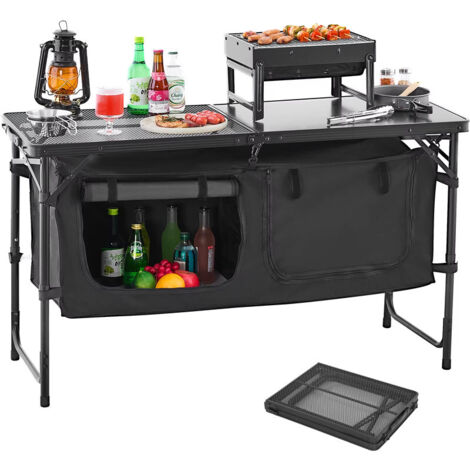 Table de camping 120x49 cm réglable – Plan de travail portable en aluminium – Pour barbecue, pique-nique et activités extérieures