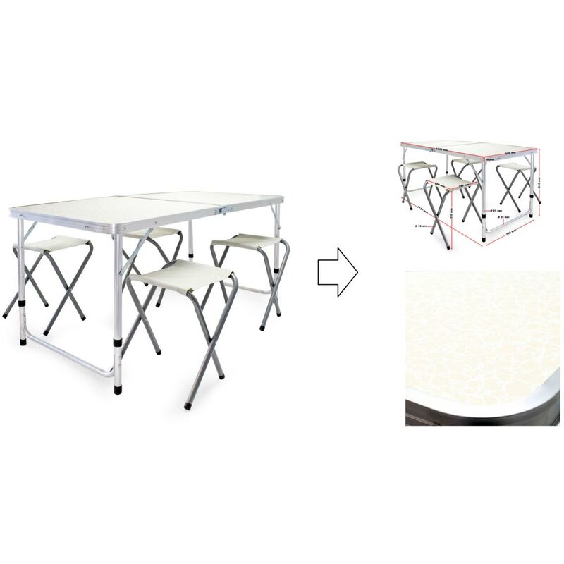 Table de camping aluminium pliante + 4 chaises pliantes