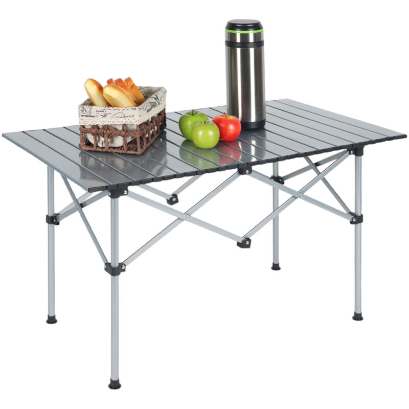 Table de camping ou de jardin, pliable, en acier robuste, h x l x p : 55 x 95 x 53 cm, argentée - Relaxdays