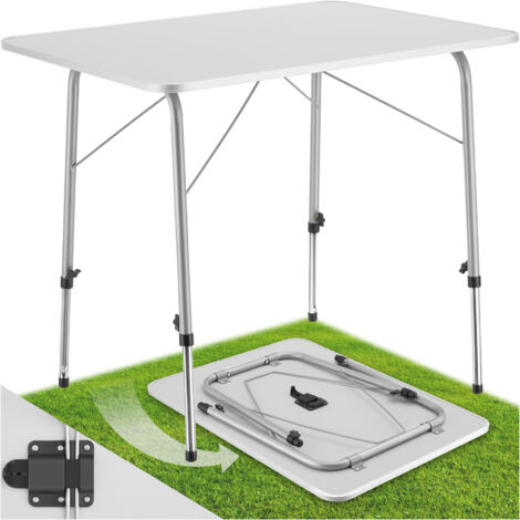 Tectake – Table de camping pliante 80 x 60 cm – Hauteur ajustable 50-68 cm – Plateau en contreplaqué MDF résistant à l'humidité – Structure en aluminium durable