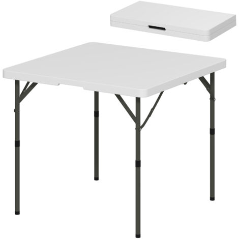 Table de Camping Pliable 2 Hauteurs Réglables HDPE Métal 86x86x74 cm Blanc