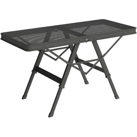 Table de camping pliable en aluminium avec plateau à grille métallique et hauteur réglable