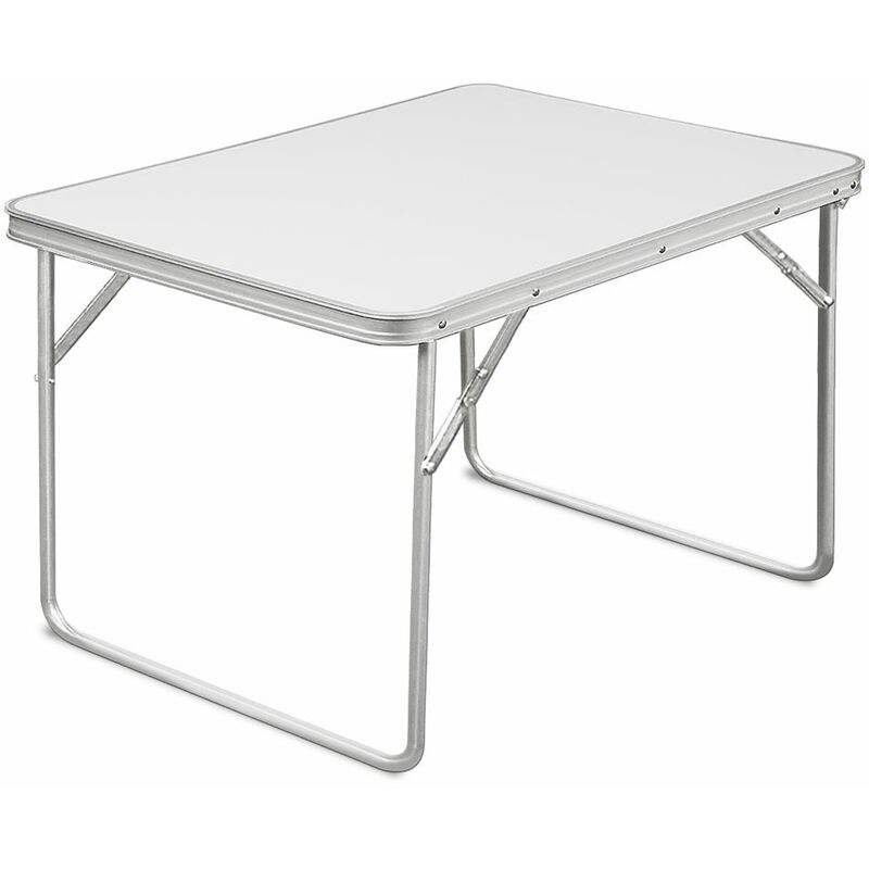 Deuba Table de camping • 80x60x68 cm • pliante • Aluminium/MDF Blanc Table de jardin, terrasse
