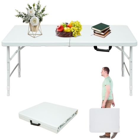 Table de camping pliable et portable de 24,97 cm - Petite table pliante en plastique réglable en hauteur avec poignée, adaptée au camping et aux fêtes intérieures/extérieures, blanche.