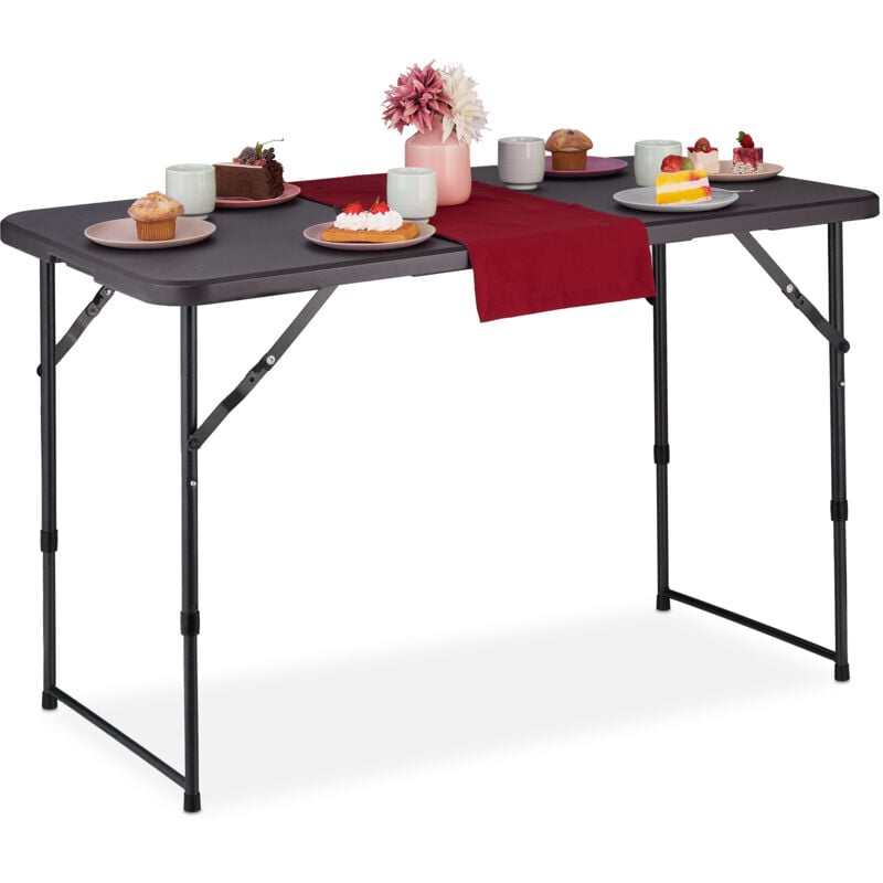 Relaxdays - Table de camping pliante, hlp: 53,5x120x60 cm, plastique & acier, résistante aux intempéries, grise