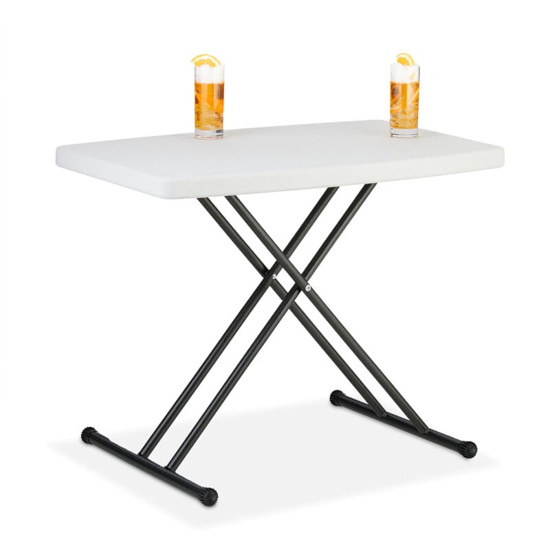 Relaxdays - Table de camping pliante, HxLxP: 71x78x49 cm plastique & acier, résistante aux intempéries, blanche
