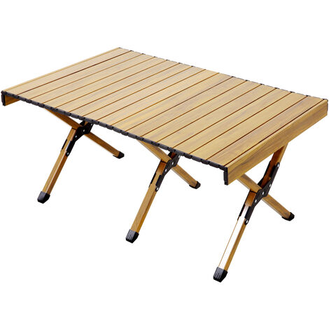 Table de camping pliable JAWINIO, table pliante portable en aluminium aspect bois