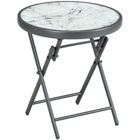 Table de camping pliable-verre aspect marbre-table basse ronde-pour balcon,terrasse,salon,bureau-45x45x50cm