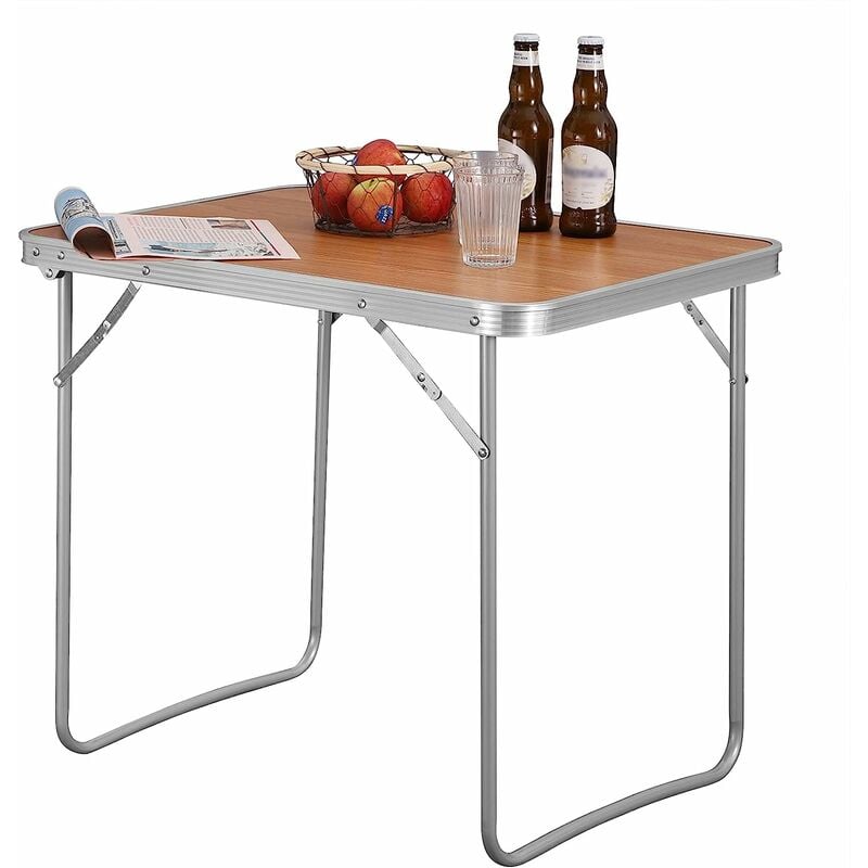 WOLTU Table de Camping, Table Pliante en Aluminium et MDF, Table de Pique-Niqu Pliable, 70x60x50cm, Chêne