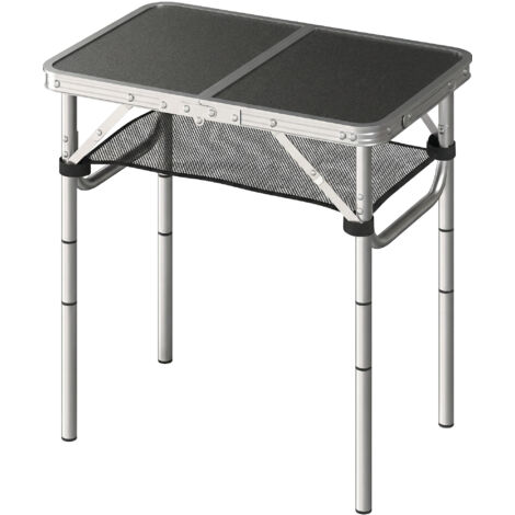 Table de Camping Pliante 60 cm, Pique-Nique avec Filet à Strates, Noir